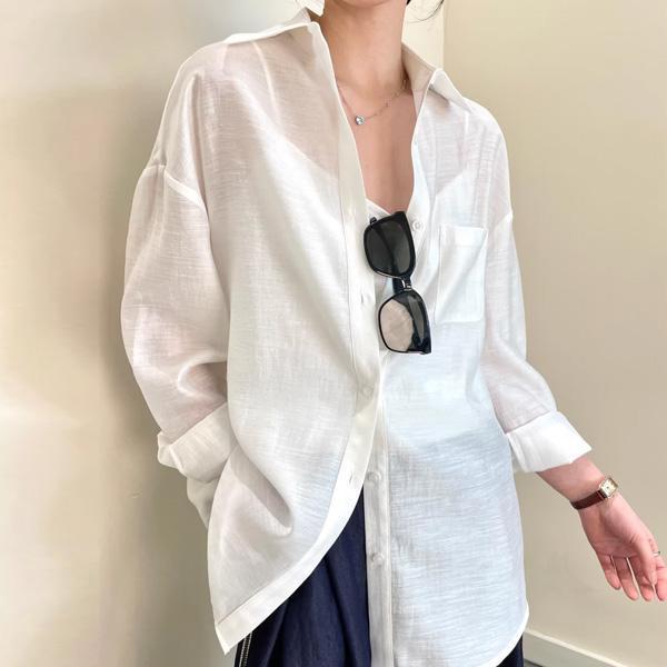 ALORA 光澤感透色長袖襯衫 