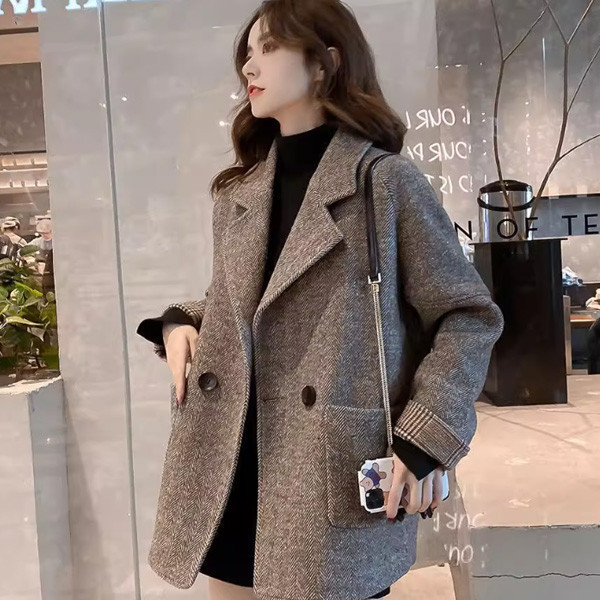 ALORA 混毛西裝領毛衣大衣外套 