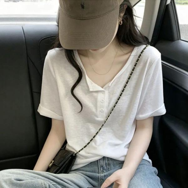 ALORA 簡單開釦透色短T 