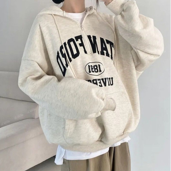 ALORA 數字189英文字加絨連帽衛衣 