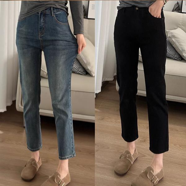 ALORA 復古刷色九分牛仔褲 