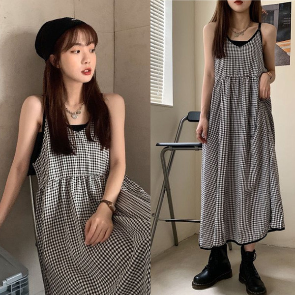 ALORA 黑白格子滾邊洋裝 