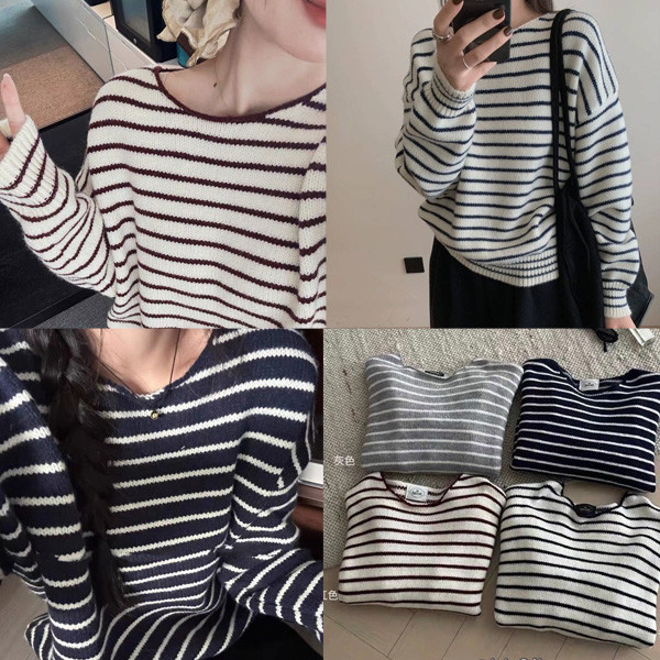 ALORA 韓系條紋針織上衣 