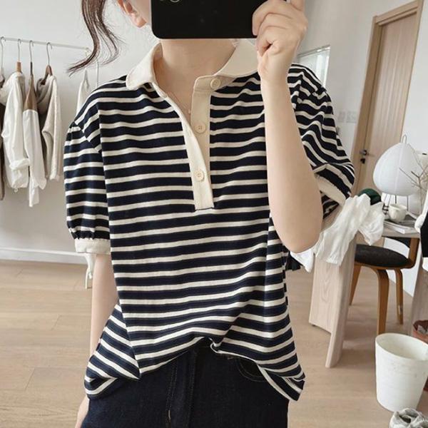 ALORA 經典!橫條紋POLO上衣 