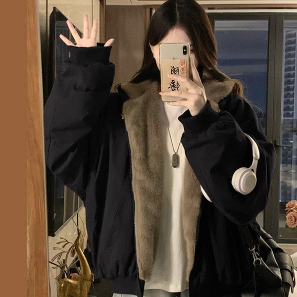 ALORA 毛絨絨保暖兩面穿拉鍊外套 