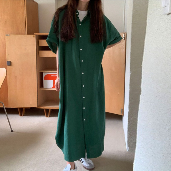 ALORA 春夏必買襯衫排釦洋裝 