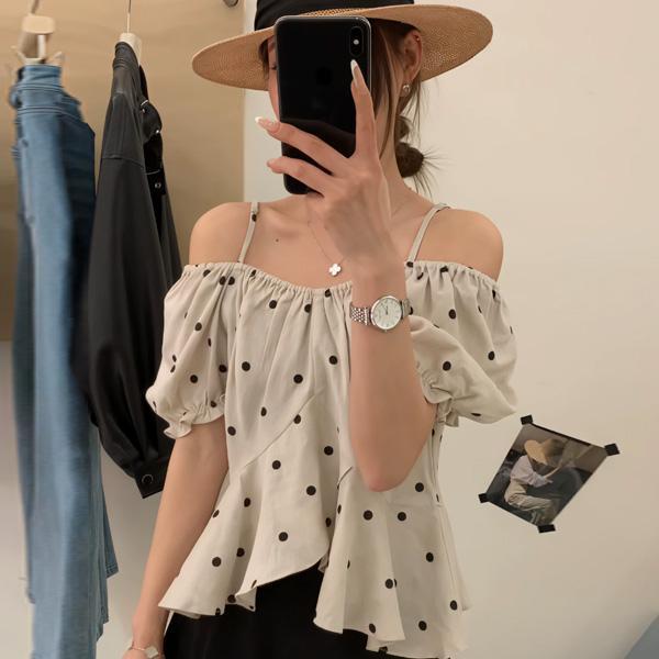 ALORA 露肩圓點點上衣 