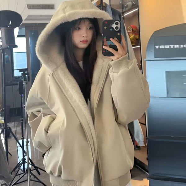 ALORA 冬季加絨加厚保暖連帽外套 