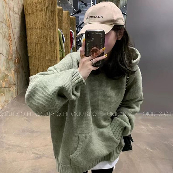 ALORA 慵懶寬鬆連帽針織毛衣 