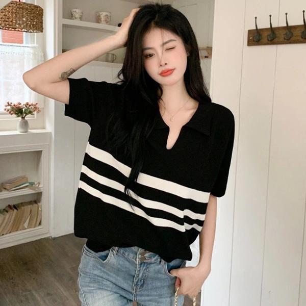 ALORA 中性線條POLO領針織上衣 