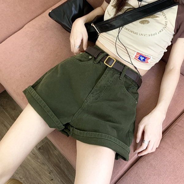 ALORA 簡單生活高腰牛仔短褲 