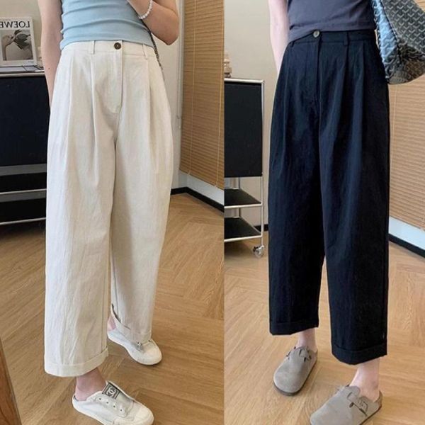ALORA 極簡打摺高腰休閒九分褲 