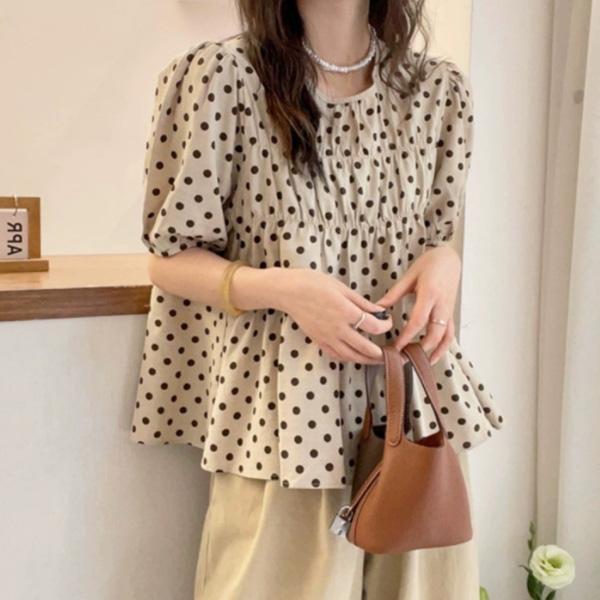 ALORA 氣質皺皺圓點點上衣 