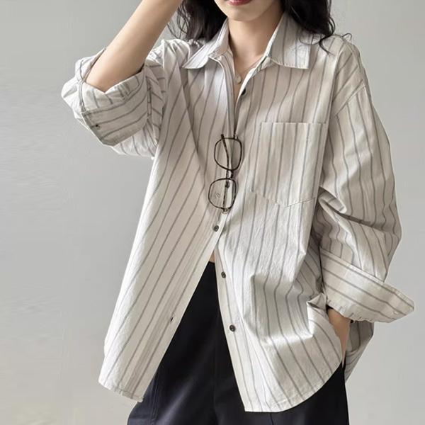 ALORA 衣櫃百搭!直條長袖襯衫 