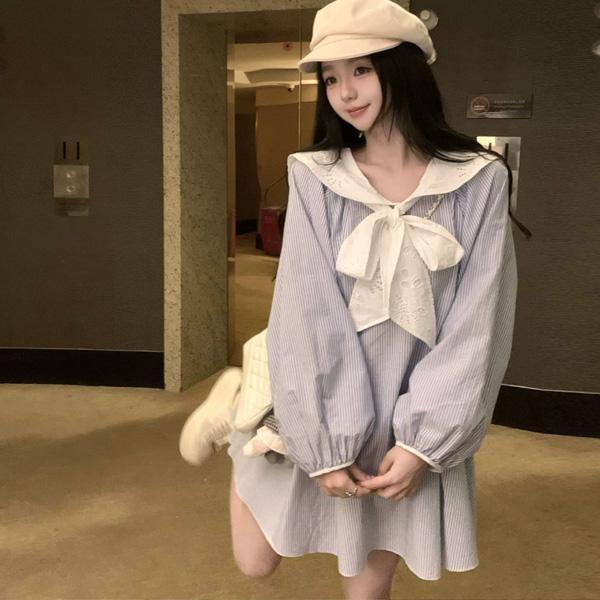 ALORA 少女減齡蝴蝶結翻領洋裝 