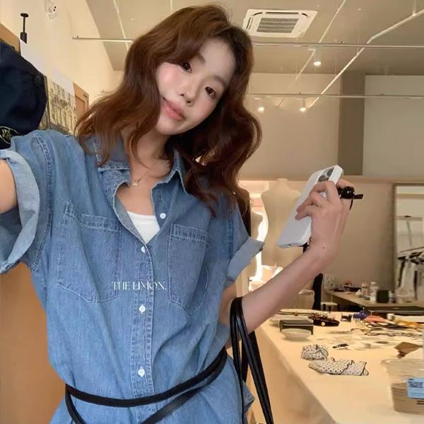 ALORA 韓系酷甜女孩!牛仔襯衫 