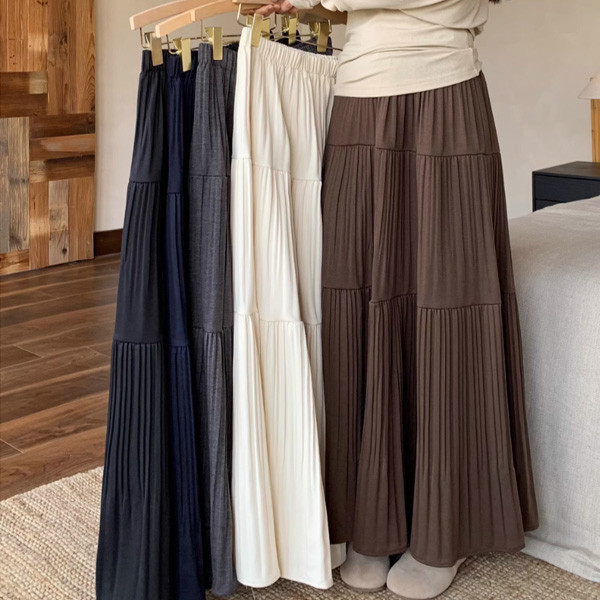 ALORA 鬆緊高腰壓褶長裙 