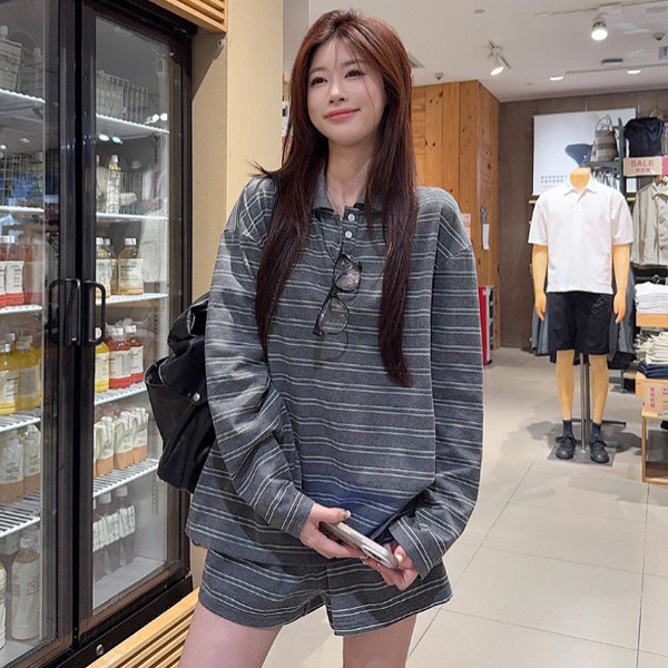ALORA 慵懶感橫條紋兩件式套裝 