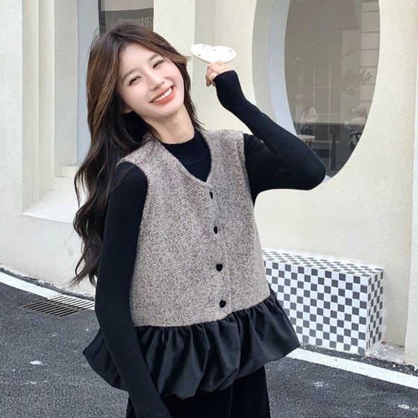 ALORA 小香風絲絨拼接上衣 