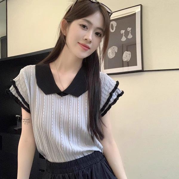 ALORA 撞色飛飛袖冰絲針織 