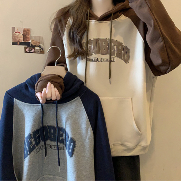 ALORA 男友風拼色棒球連帽衛衣 