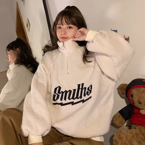 ALORA 半拉鍊羊羔毛英文上衣 