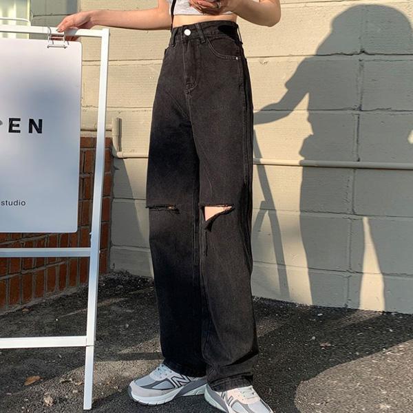 ALORA 春夏黑系割破牛仔褲 