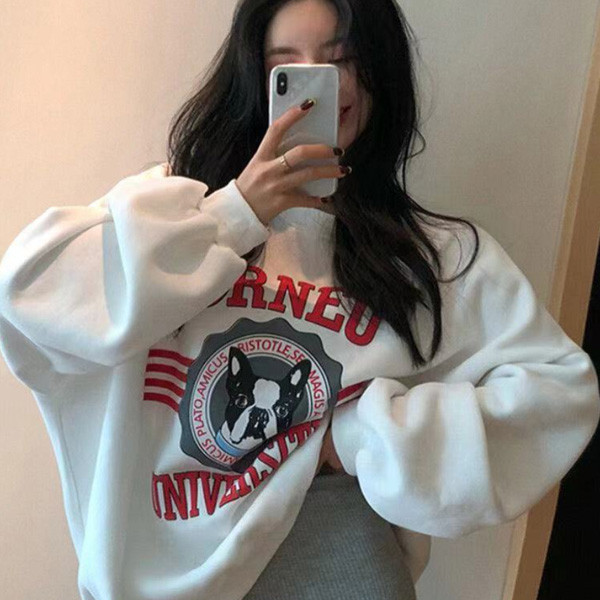 ALORA 鬥牛犬印花大學T 