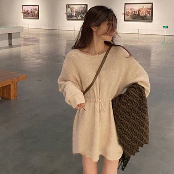 ALORA 小眾設計抽繩針織洋裝 