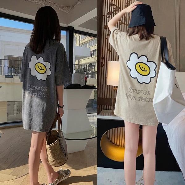 ALORA 重磅水洗棉花朵笑臉上衣 