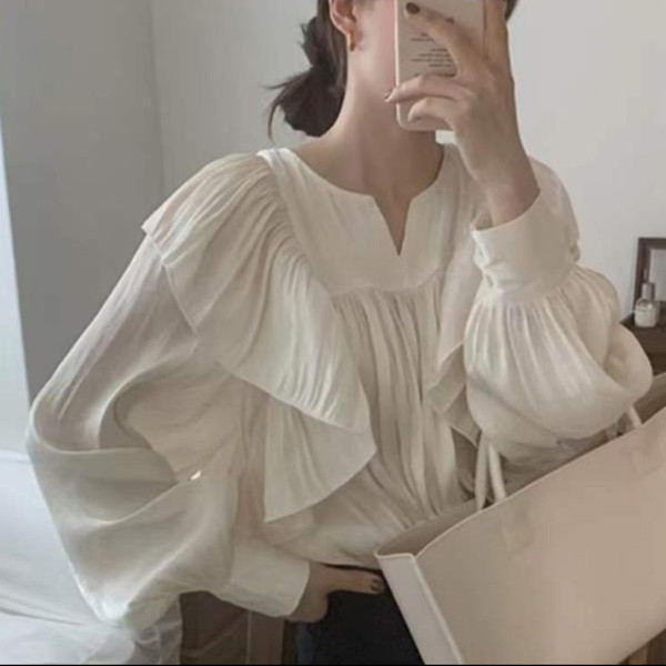 ALORA 超仙皺褶荷葉襯衫 
