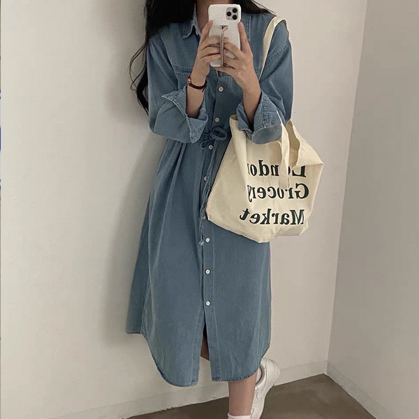 ALORA 小個子推爆排釦牛仔洋裝 