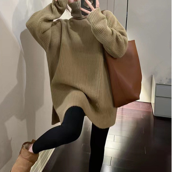 ALORA 韓國姊姊高領側邊開岔針織毛衣 