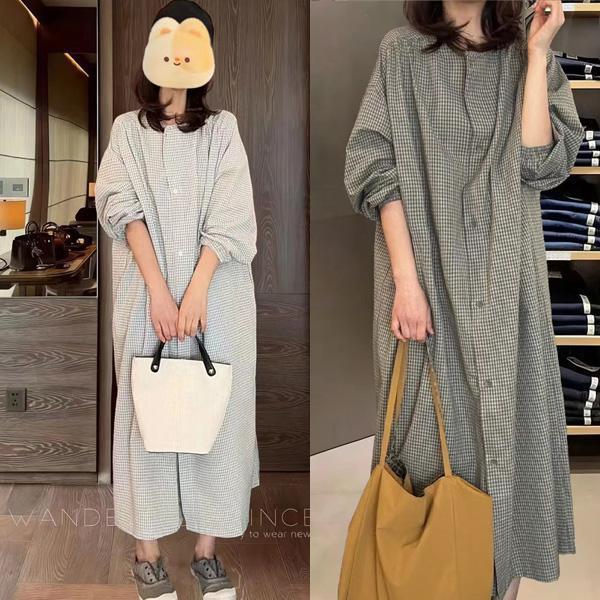 ALORA 簡約小格子襯衫洋裝 