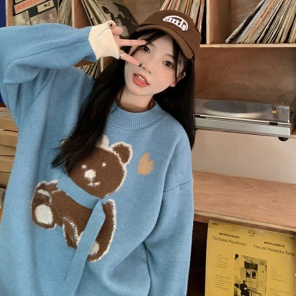 ALORA 小熊圍巾愛心針織毛衣 
