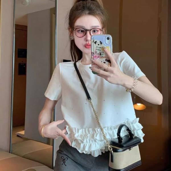 ALORA 滿滿貼鑽木耳邊短T 