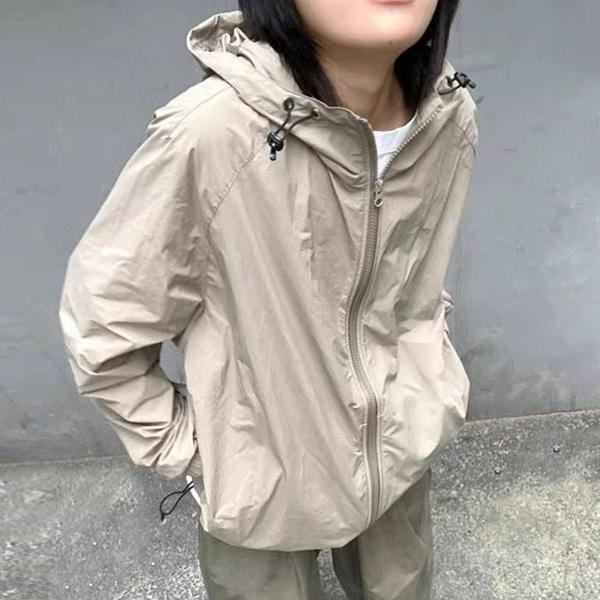 ALORA 中性卡其灰防曬連帽外套 