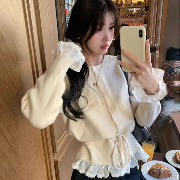 ALORA 袖口荷葉繫帶針織毛衣 