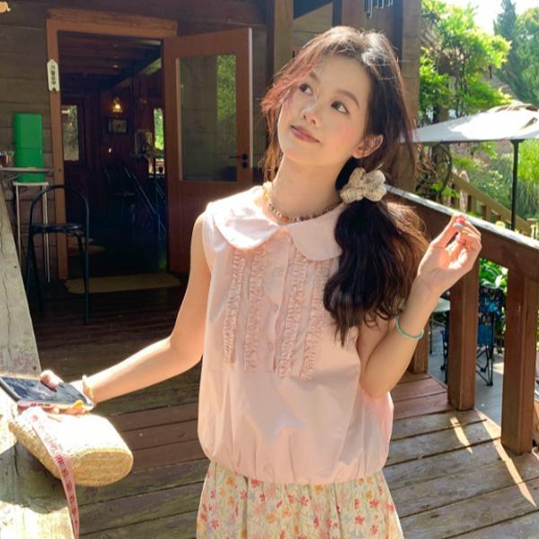 ALORA 木耳邊翻領無袖襯衫 