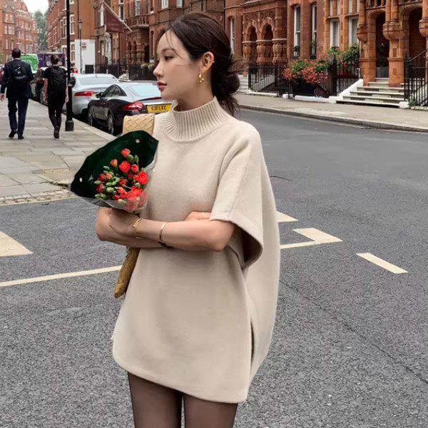 ALORA 韓風高領披肩針織上衣 