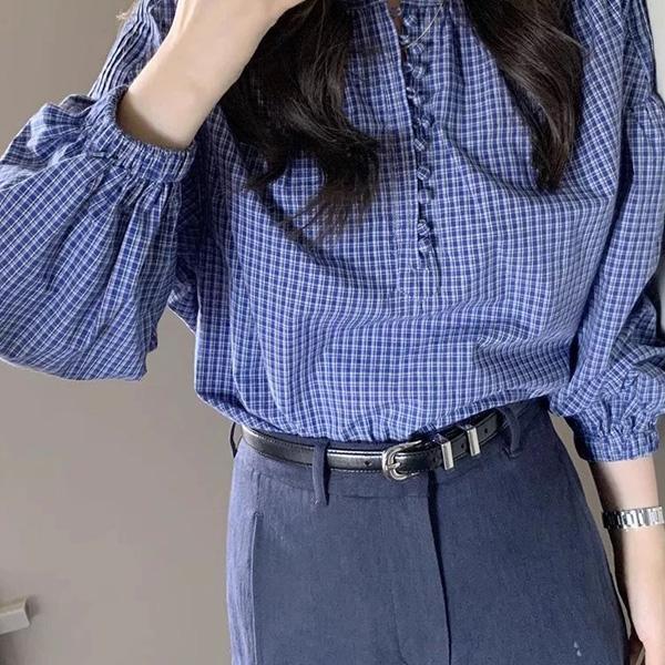 ALORA 高級感小格子長袖襯衫 