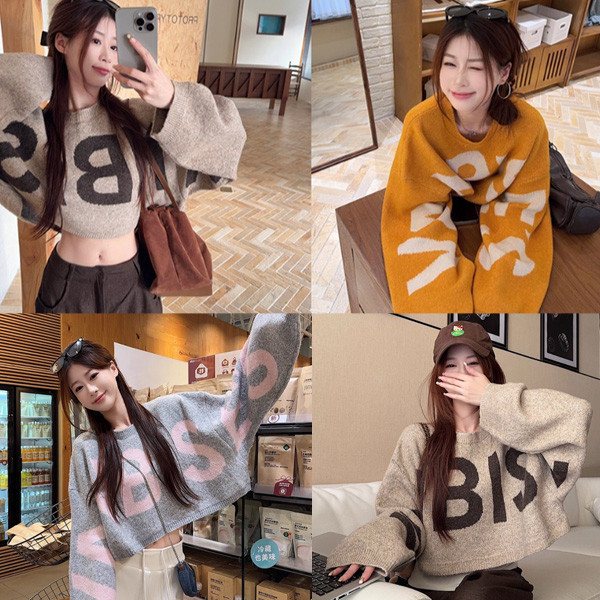 ALORA 大片英文字蝙蝠袖針織毛衣 