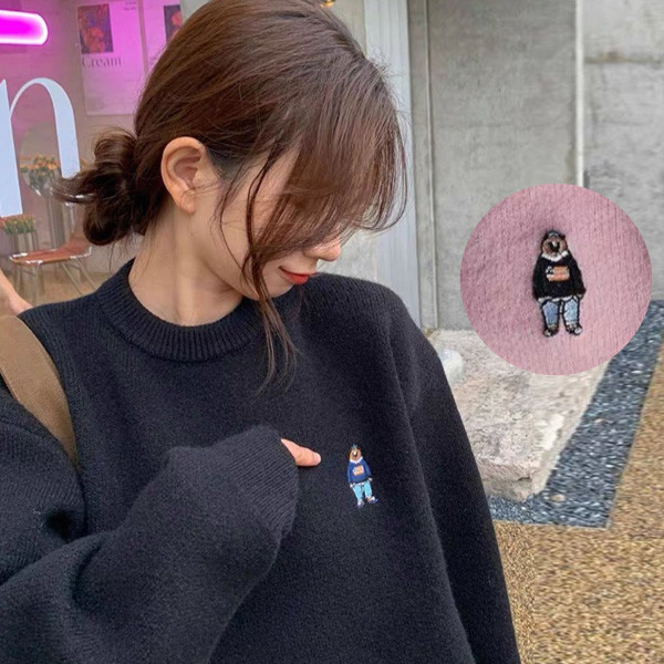 ALORA 可愛熊熊刺繡針織毛衣 