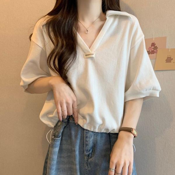 ALORA V領紋路感POLO上衣 
