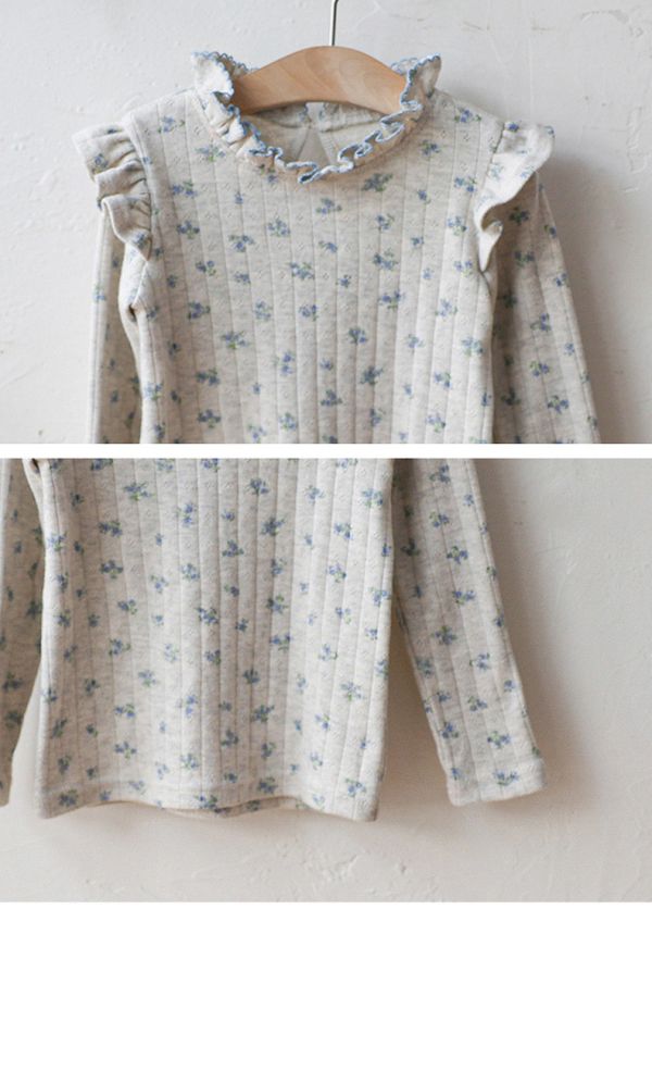 女童木耳邊 韓版 碎花復古風內搭上衣 