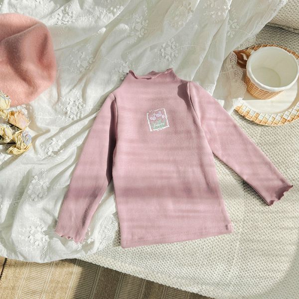 女童印花朵 木耳邊內搭上衣 