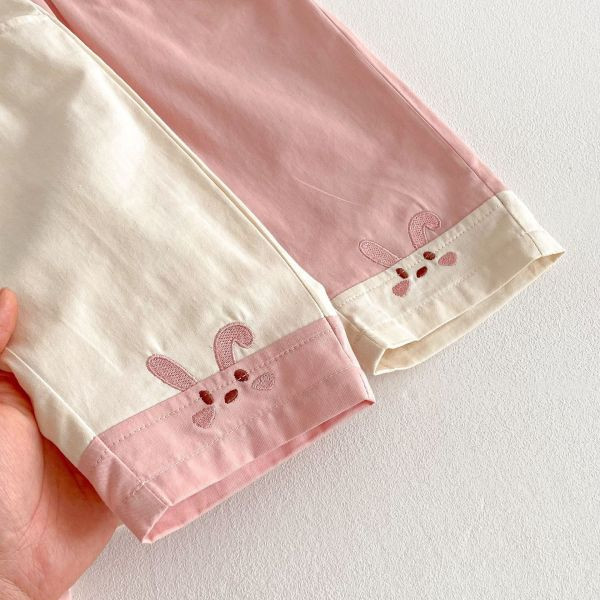 【現貨】女童可愛刺繡 撞色長褲 休閒長褲 
