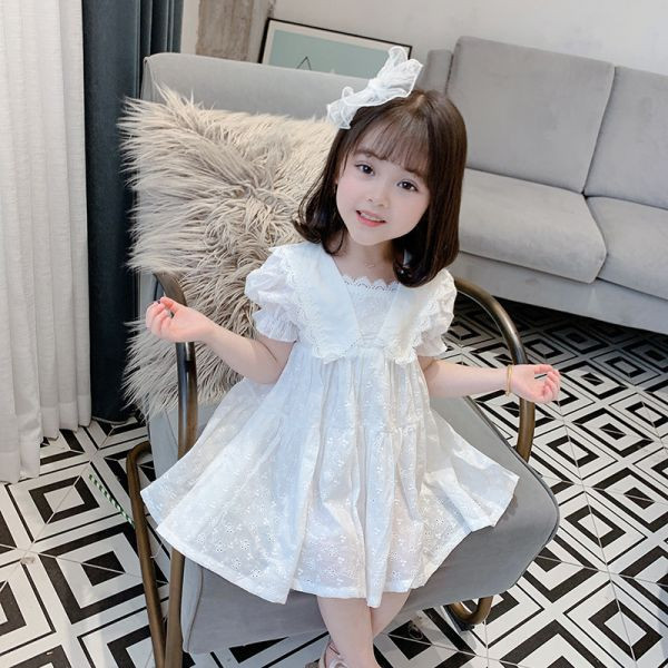 【現貨】女童浪漫蕾絲 短袖洋裝 氣質白色裙子 