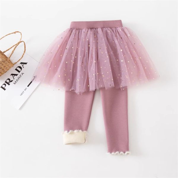 女童加絨加厚假兩件 網紗裙 閃亮亮保暖群褲 