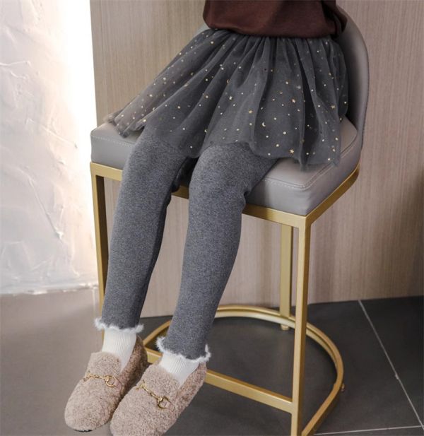 女童加絨加厚假兩件 網紗裙 閃亮亮保暖群褲 